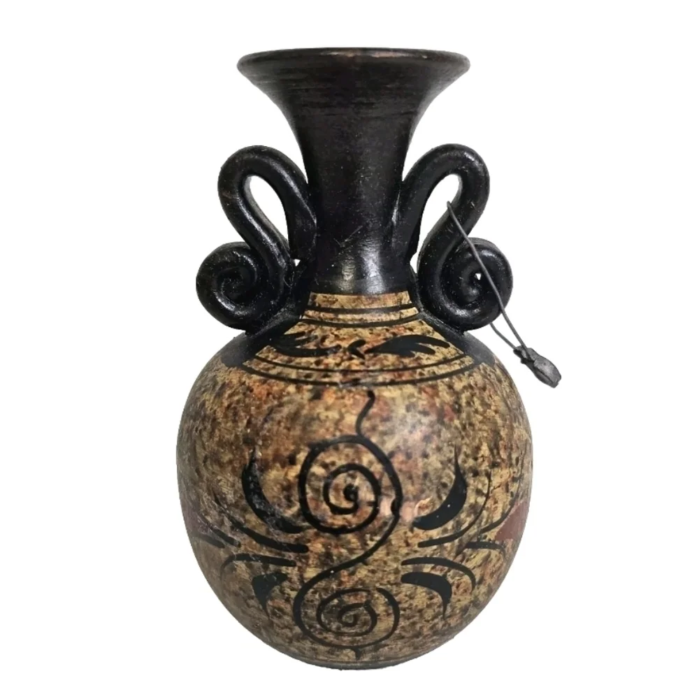 Collectible Handpainted Black Decorative Greek Pottery Vase